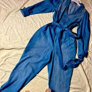 Denim jumpsuit belted